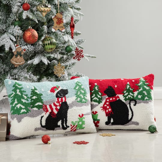 Glitzhome® Hooked Christmas Cat & Dog Pillows, 2ct.